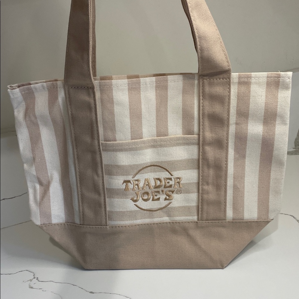 Trader Joe’s Beige & White Striped Mini Canvas Tote